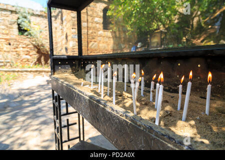 Candles near house of virgin Mary, believed last residence of Mary in Ephesus, Turkey Stock Photo