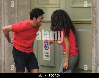 Afef Jnifen walking with a mystery man in Milan, Italy  Featuring: Afef Jnifen Where: Milan, Italy When: 05 Jul 2018 Credit: IPA/WENN.com  **Only available for publication in UK, USA, Germany, Austria, Switzerland** Stock Photo
