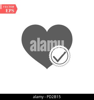 Heart with check icon in a flat design in black color. Vector ...
