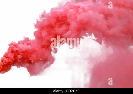 Red smoke, isolated on white background. Stock Photo