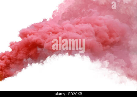 Red smoke, isolated on white background. Stock Photo