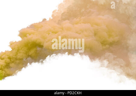 Yellow smoke, isolated on white background. Stock Photo