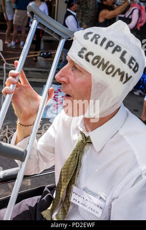 Miami Florida,Miami Dade County,Coconut Grove,King Mango Strut,annual,community parade,satire,parody,man men male adult adults,funny,humor,humorous,hu Stock Photo