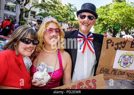 Miami Florida,Miami Dade County,Coconut Grove,King Mango Strut,annual,community parade,satire,parody,woman female women,man men male adult adults,part Stock Photo