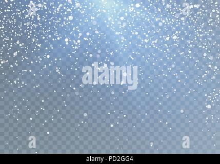 Snowfall pattern with blue shine. Falling snowflakes. Vector illustration Isolated on transparent background Stock Vector