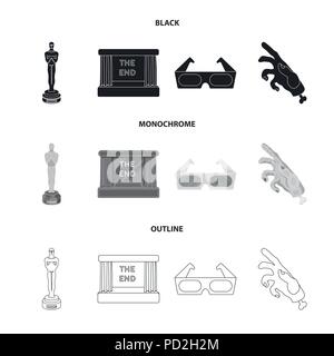 Award Oscar, movie screen, 3D glasses. Films and film set collection icons in black,monochrome,outline style vector symbol stock illustration . Stock Vector