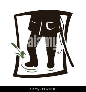 Fisher legs. Black icon on white background. Fishing vector illustration. Stock Vector