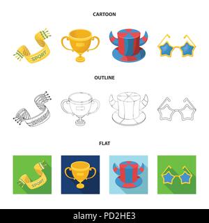 A scarf, a hat with horns and other attributes of the fans.Fans set collection icons in cartoon,outline,flat style vector symbol stock illustration . Stock Vector