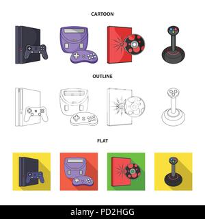 Game console, joystick and disc outline,monochrome icons in set ...
