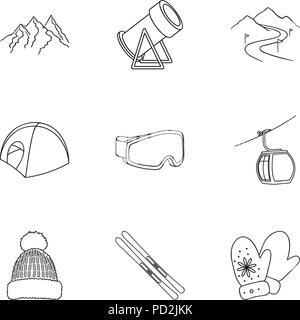 Ski resort set icons in outline style. Big collection of ski resort vector symbol stock Stock Vector