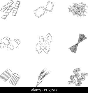 Types of pasta outline icons in set collection for design. Figured ...