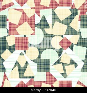 Retro design fabric with geometric shapes. Vector illustration. Rhombus, square, triangle and circle Stock Vector
