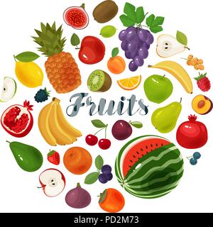 Fruits and berries. Natural food, agriculture icons. Cartoon vector illustration Stock Vector
