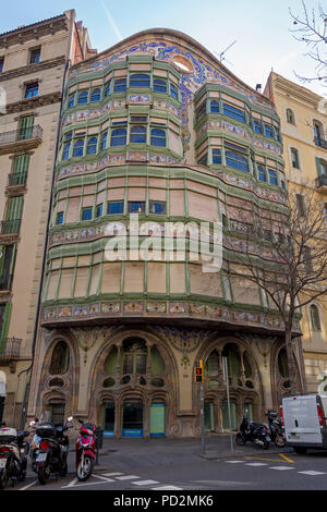 Landmark from Barcelona in a sunny day. Casa Comalat building. Architecht Salvador Valeri i Popurull. 15. 02. 2018 Spain Stock Photo