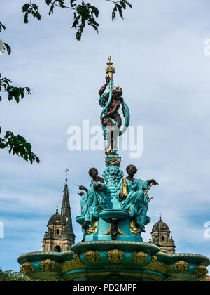Victorian cast iron Ross Fountain, Princes Street Gardens, Edinburgh, Scotland, UK, brightly painted after restoration in 2018 Stock Photo