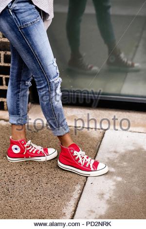 converse red on feet