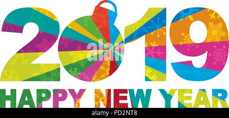 2019 Happy New Year Numbers and Text Silhouette Ornament with Snowflakes Texture Pattern Background Illustration Stock Vector