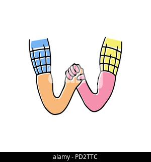 crazy hands alphabet, hand drawn letter W Stock Vector
