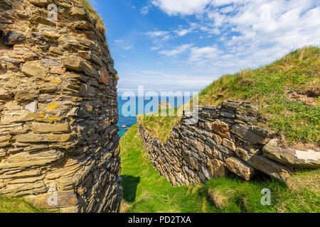 Findlater Castle ruins near the village Cullen Stock Photo