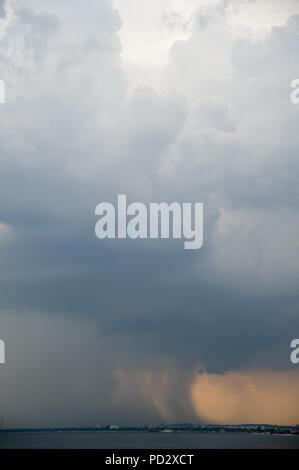 Heavy rain over Gdansk seen from Gdynia, Poland. August 1st 2018 © Wojciech Strozyk / Alamy Stock Photo Stock Photo