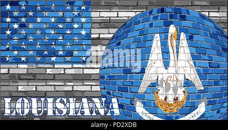 Louisiana flag on the grey USA flag background - Illustration,  Ball with Louisiana flag Stock Vector