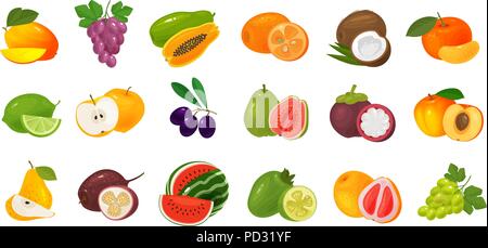 Fruits and berries, set of colored icons. Food concept. Vector illustration isolated on white background Stock Vector