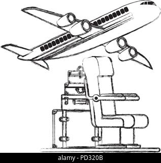 airplane flying with travel set icons Stock Vector