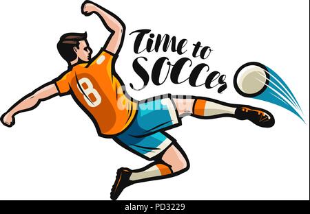 Soccer player kicking ball. Sports concept. Vector illustration Stock Vector