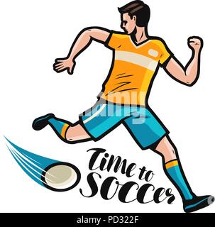 Soccer player runs with the ball. Sport concept. Cartoon vector illustration Stock Vector