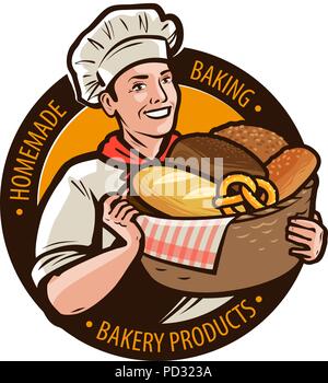 Bakery, bakeshop logo or label. Home baking, bread concept. Cartoon vector illustration Stock Vector