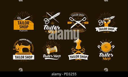 Tailoring, tailor shop logo or label. Atelier symbol set. Vector illustration Stock Vector