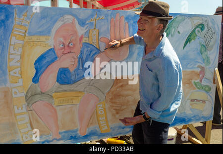 Cartoonist at the Pier Herne Bay as part of the Herne Bay Cartoon Festival Held Annually Stock Photo