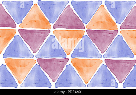 Abstract background graphic with  purple, orange, claret triangles digital watercolor texture isolated on white background Stock Photo