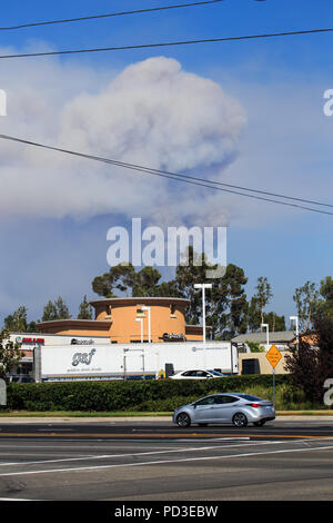 Trabuco Canyon, USA. 6th August 2018. A fast moving wildfire named the Holy Fire  started in the Holy Jim and Trabuco Canyon area of the Cleveland national forest in Orange County spreading towards Riverside county Monday afternoon about 1.30pm Stock Photo