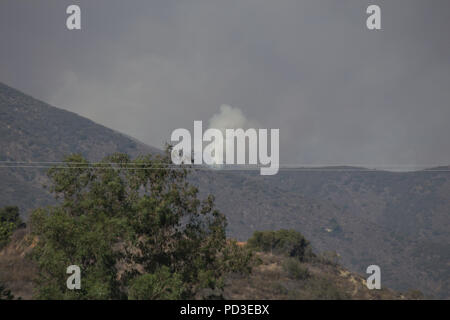 Trabuco Canyon, USA. 6th August 2018. A fast moving wildfire named the Holy Fire  started in the Holy Jim and Trabuco Canyon area of the Cleveland national forest in Orange County spreading towards Riverside county Monday afternoon about 1.30pm Stock Photo