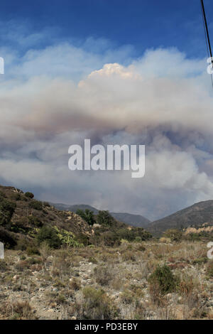 Trabuco Canyon, USA. 6th August 2018. A fast moving wildfire named the Holy Fire  started in the Holy Jim and Trabuco Canyon area of the Cleveland national forest in Orange County spreading towards Riverside county Monday afternoon about 1.30pm Stock Photo