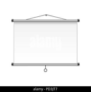 Meeting Projector Screen isolated on white wall. Realistic Blank Board or Presentation Display. vector Illustration Stock Vector