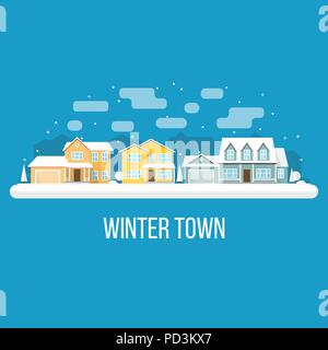 Winter town landscape. Vector illustration. Xmas design for invitations, banners and flyers. Stock Vector