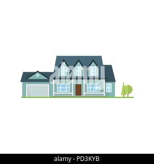 Vector flat icon suburban american house. For web design and application interface, also useful for infographics. Family house icon isolated on white  Stock Vector