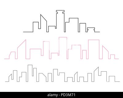 City Skyline continuous line drawing vector illustration. line art town set Stock Vector