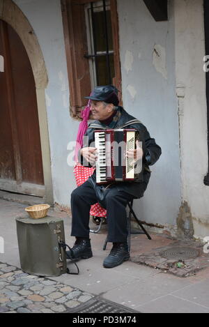 Accordion player in the streets of Strasbourg Stock Photo
