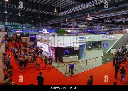 Singapore - Feb 11, 2018. People visit the aviation equipment exhibition in Changi, Singapore. Stock Photo