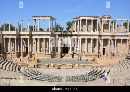 The remains of the roman theatre located in Merida, Extremadura, Spain. Stock Photo