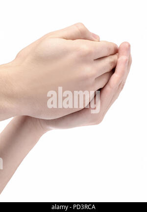 men's palms folded together.isolated on white background Stock Photo