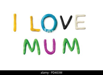 Handmade modeling clay words. I love mum Stock Vector