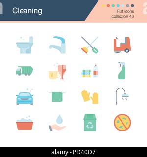 Cleaning icons.Flat design collection 46. For presentation, graphic design, mobile application, web design, infographics. Vector illustration. Stock Vector