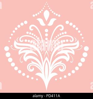 Floral vector pattern with pink arabesques. Abstract oriental ornament Stock Vector