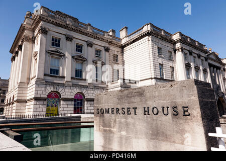 View of  the Western end of Somerset House at the northern side of Waterloo Bridge, on the Victoria Embankment, London Stock Photo