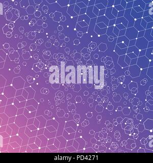 Abstract technology connection structure elements on colorful background. Hexagon pattern. You can use for template, brochure. leaflet, poster, print, Stock Vector