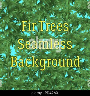 Seamless Background, Green Forest, Fir Trees and Blue Sky, Tile Pattern. Vector Stock Vector